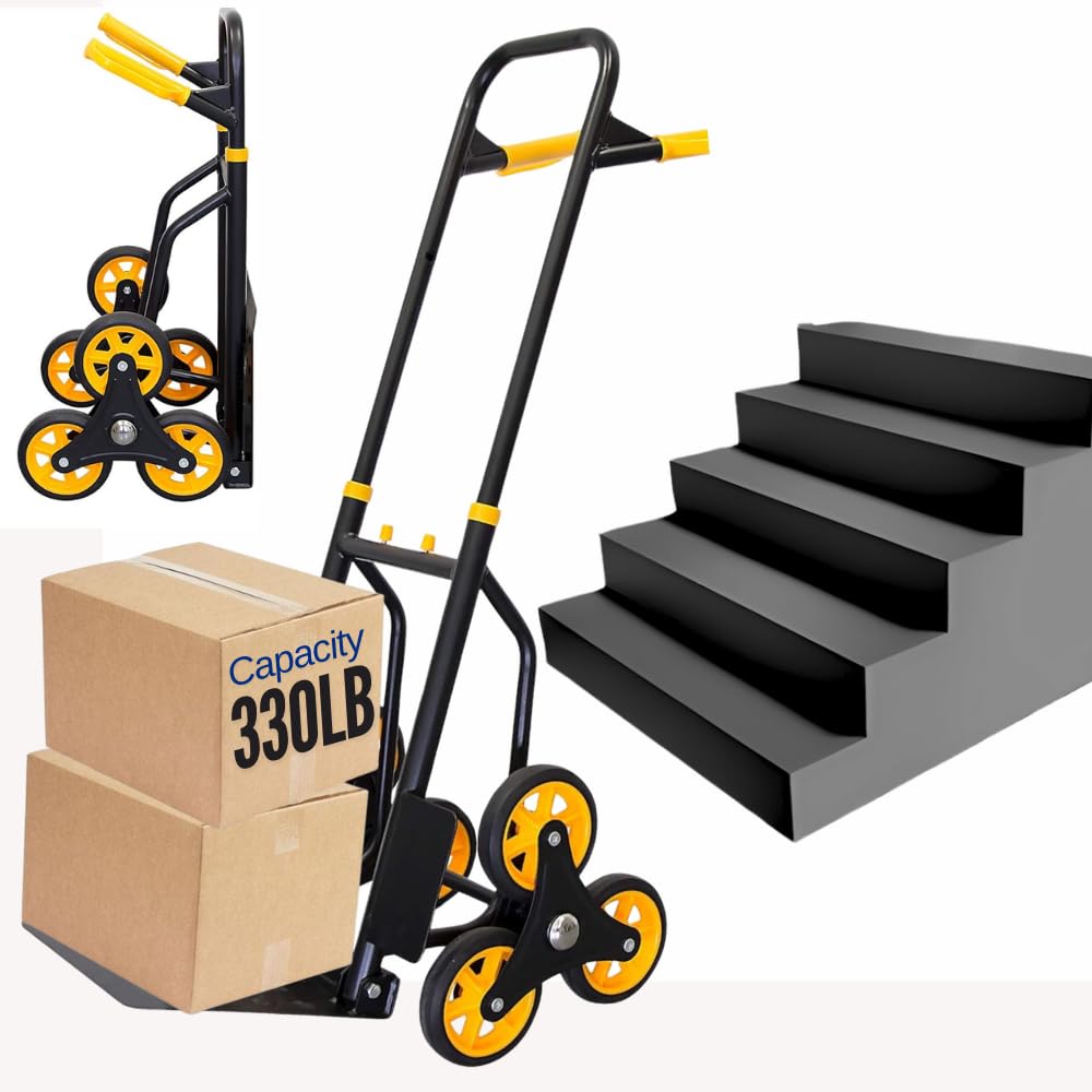 Mount-It! Stair Climbing Dolly for Moving, Heavy-Duty Hand Truck for Stairs with 6 Wheels, Folding Stair Climber Cart with Telescoping Handle, 330 lb Flat / 265 lb Stair Capacity