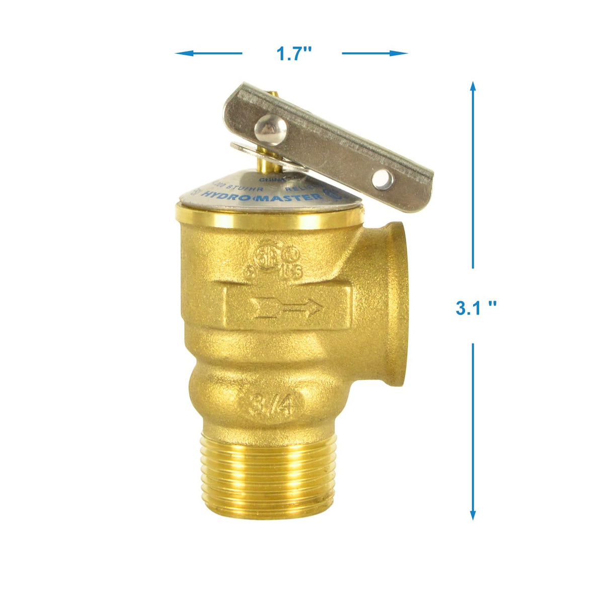 HYDRO MASTER Safety Relief Valve With 3/4 Inch Thread 150 PSI ASME Hot Water (150 PSI)