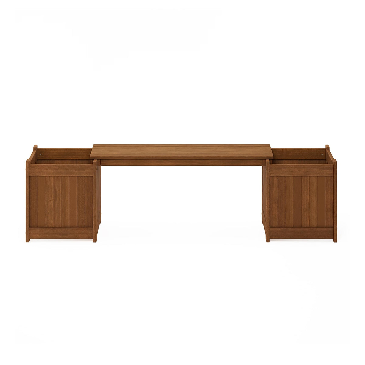 Furinno TIOMAN Planter Box with Bench, Hardwood Flower Box with Seat, Cube Garden Box, in Teak Oil, Outdoor Indoor, Garden, Patio, Balcony, Light Wood