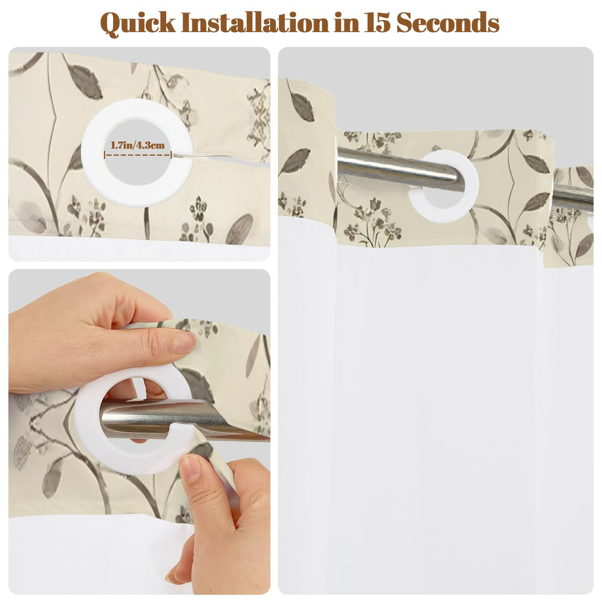 Xiazhilaio Beige Botanical Shower Curtain with Snap in Liner, 71x74 Inch