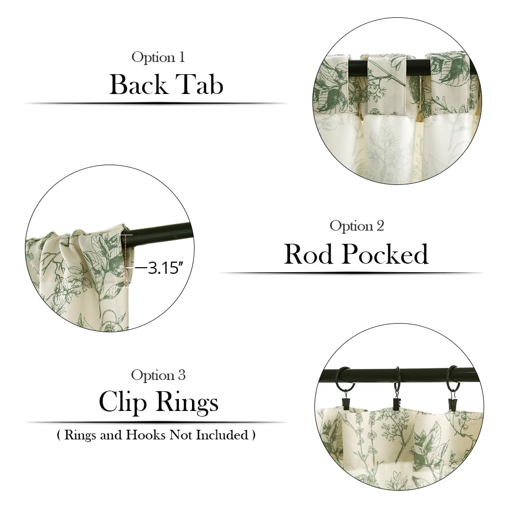 Autum Dream Blackout Curtains 2 Panels Chenille Curtains Drapes for Bedroom Back Tab Rod Pocket Poppy Floral Farmhouse Curtains for Living Room, Patio Doors,Green Floral, 52" W x 84" L