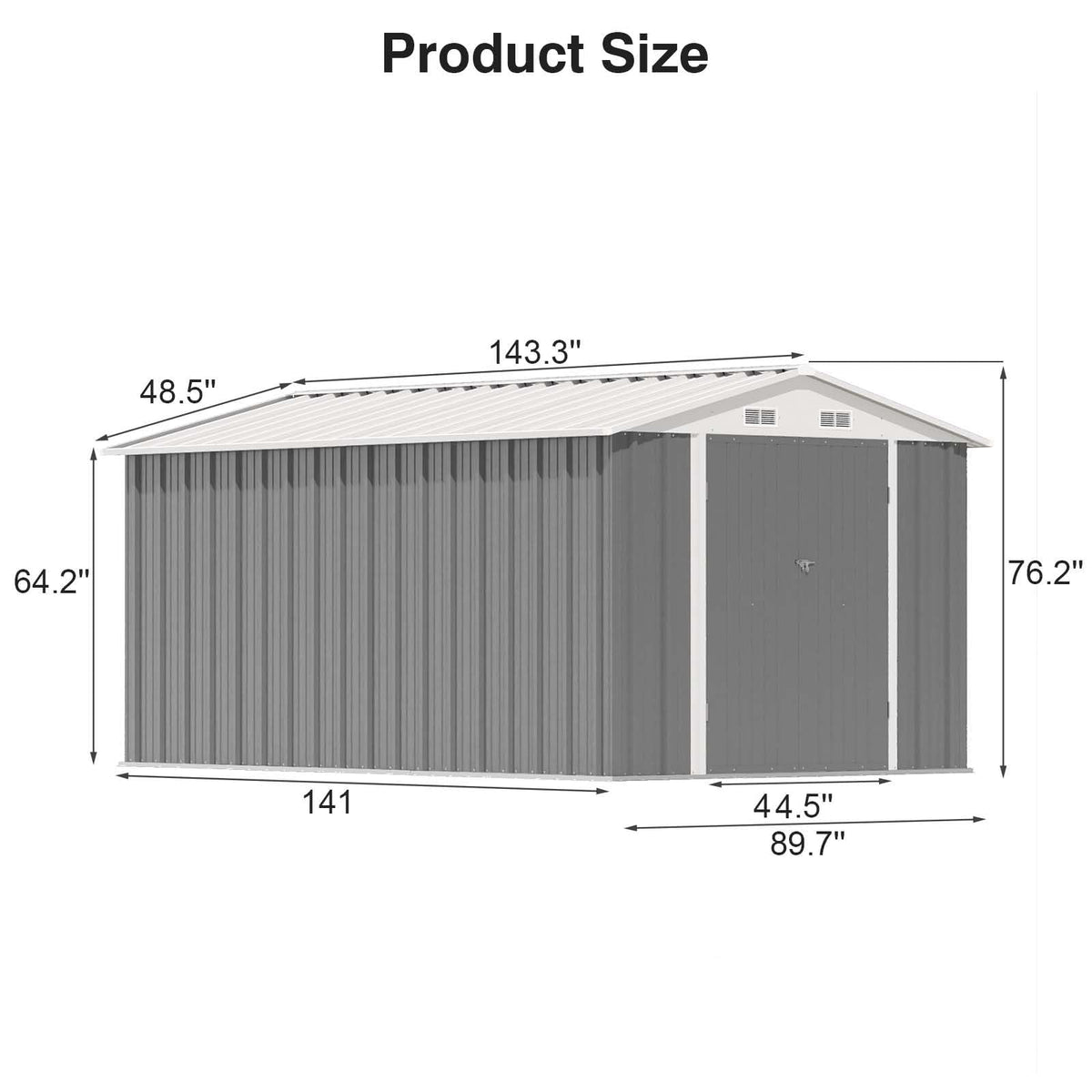 Patiowell 12 x 8 FT Outdoor Storage Shed, Steel Shed Storage House with Design of Lockable Doors, Utility and Tool Storage for Garden, Patio, Backyard, Outside use, Gray
