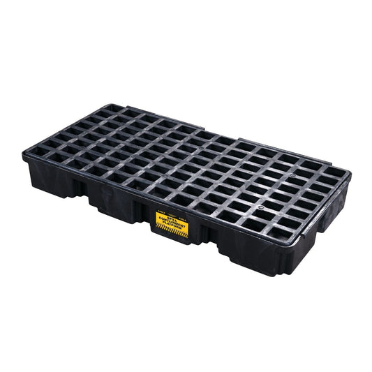 Eagle 2 Drum Spill Platform with Forklift Pockets, 26.25"x51"x6.5", 30 Gallon Sump, 5,000 lbs. Load Capacity Containment Tray, Made in USA, Black, 1632B