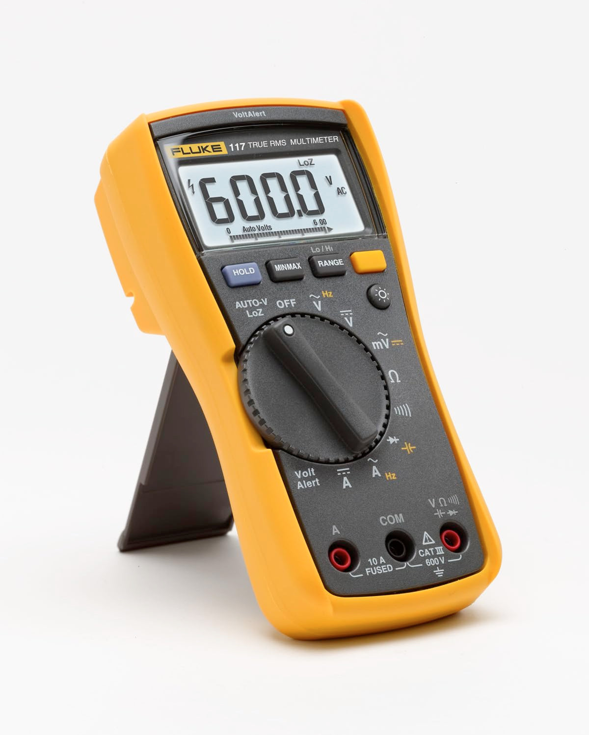 Fluke 117 Digital Multimeter, Non-Contact AC Voltage Detection, Measures Resistance/Continuity/Frequency/Capacitance/Min Max Average, Automatic AC/DC Selection, Low Impedance Mode