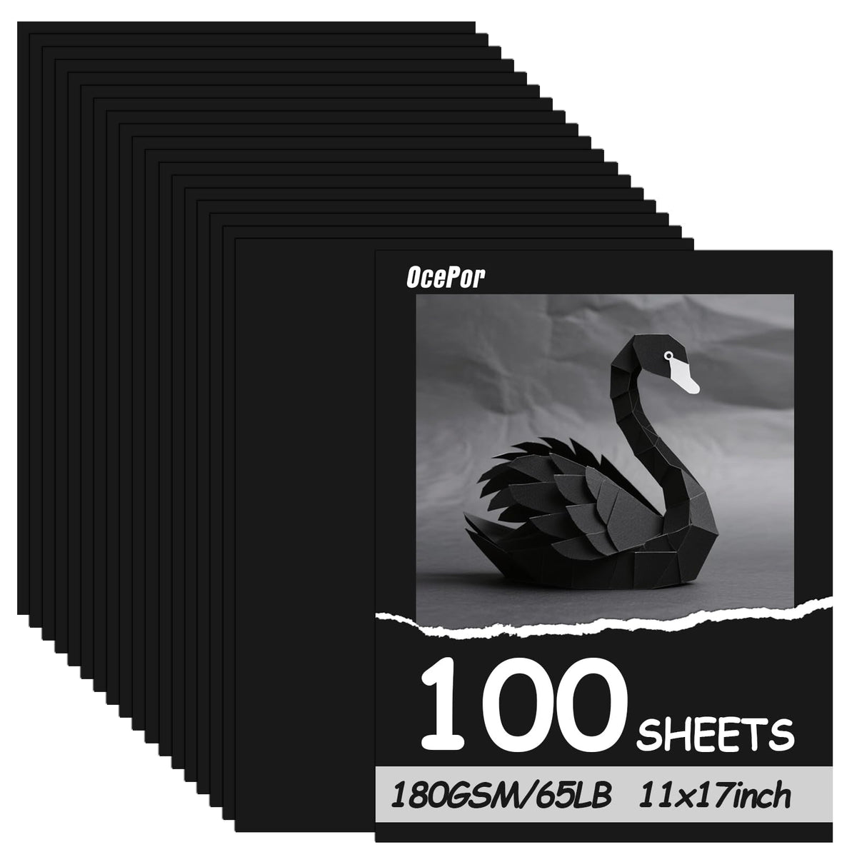OcePor 100 Sheets Black Cardstock 11” x 17”, 65lb/180gsm Black Card Stock, Thick Card Stock Paper, Heavy Cardstock Paper for Printer, Resume, Scrapbooks, Art, Crafts, Business Cards