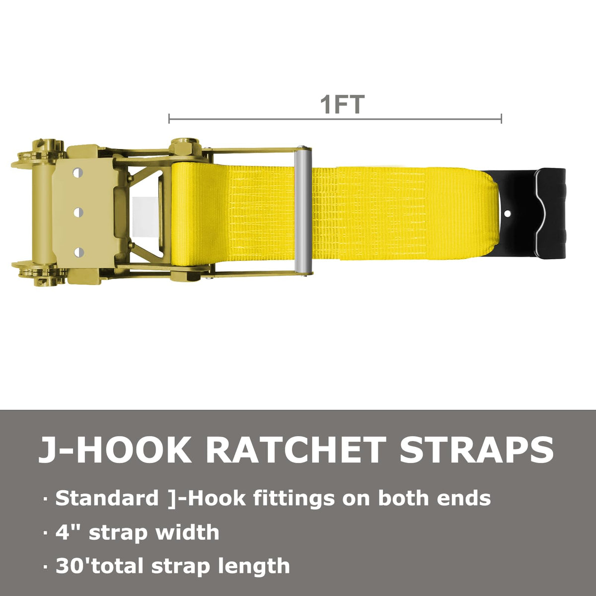 SALUINOKI 5 Pack 4 inch Ratchet Flat Hook Heavy Duty Yellow x12 inch(No Strap), Compatible with 4 inch Winch Straps for Flatbed Trailer