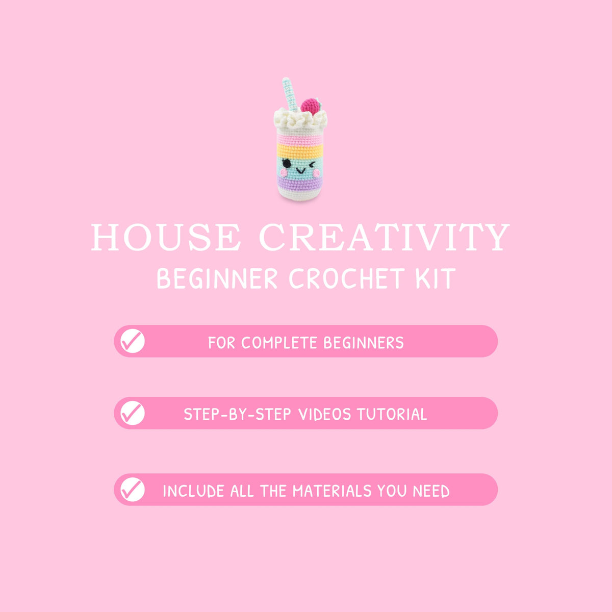 HOUSE CREATIVITY Beginner Crochet Kit for Adults, Beginners Crocheting Knitting Kit with Yarn Sets, Step-by-Step Video Tutorials,Animal Craft Kit, Holiday Birthday Gifts(Cup with Straw)