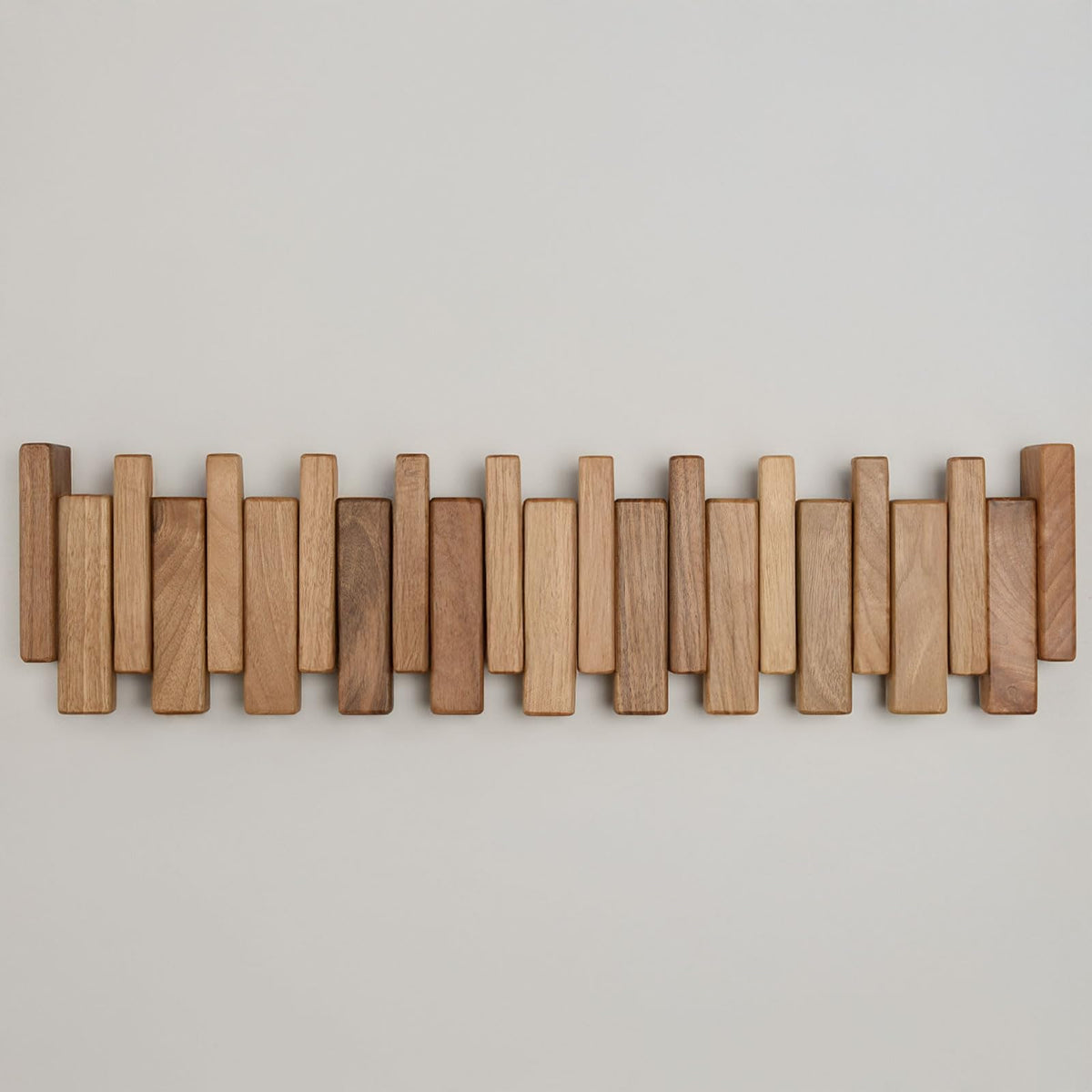 TEXAS BEST GIFT Solid Walnut Piano Key Coat Rack – 10-Hook Wall-Mounted Flip Hook Rack – Minimalist Wooden Hanger for Entryway, Bedroom, Office