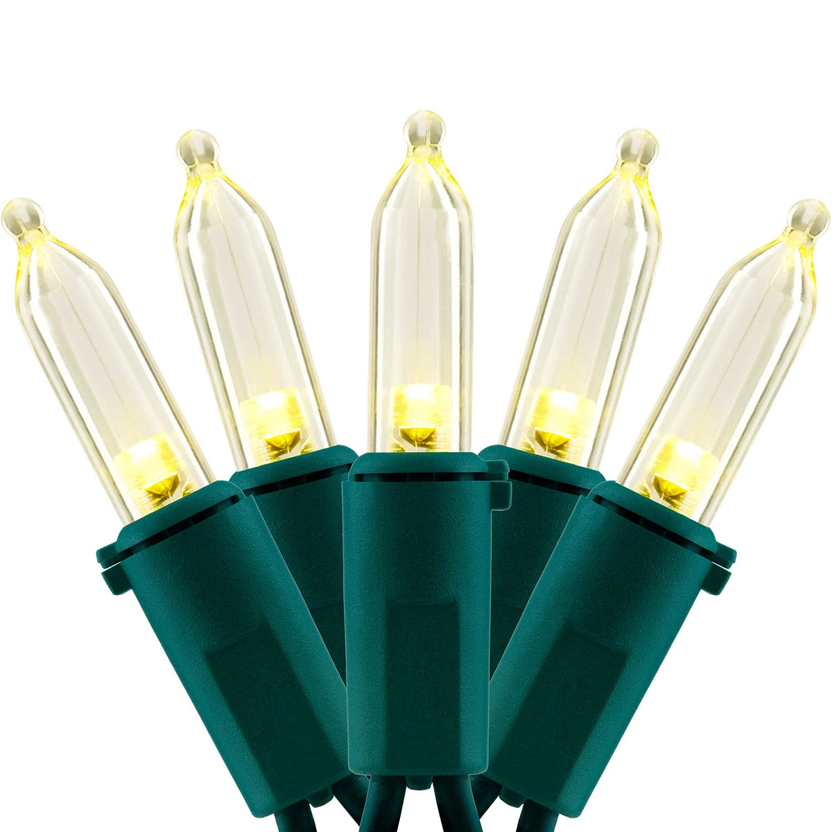 YULETIME 200 Warm White LED Christmas Lights, 66 ft Green Wire String Light