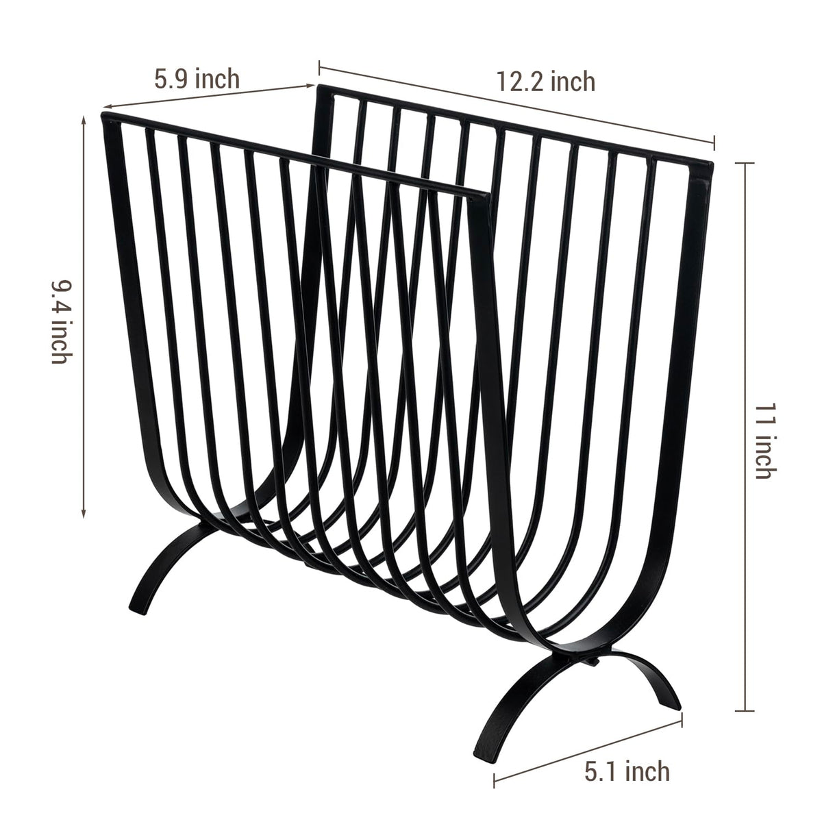 MyGift Matte Black Metal Magazine Rack, Deluxe Mid Century Wire Magazine Rack, Tabletop or Floor Standing Sling Basket for Magazines and Newspapers