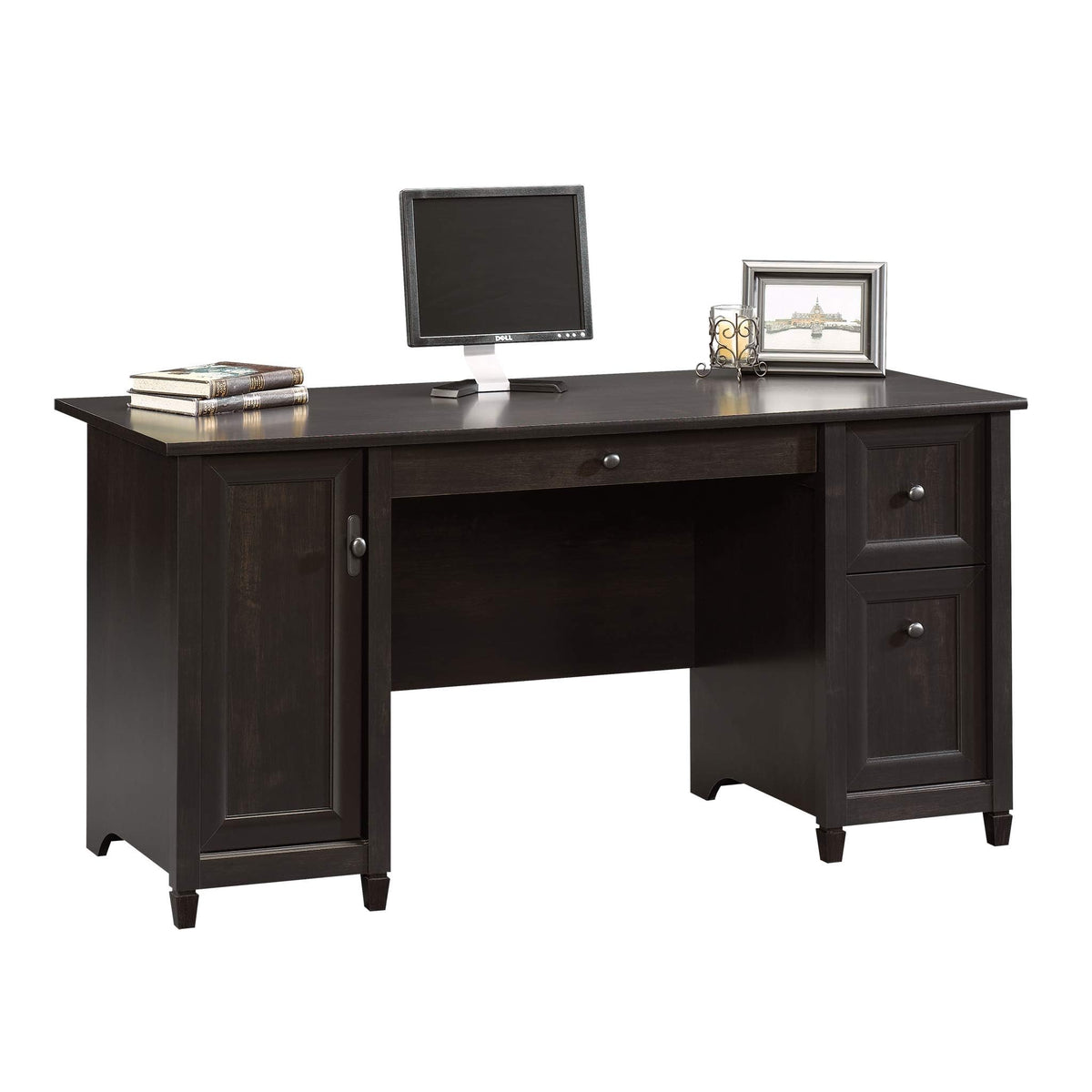 Sauder Edge Water Computer Desk with Storage Drawers, Home Office Desk, in Estate Black
