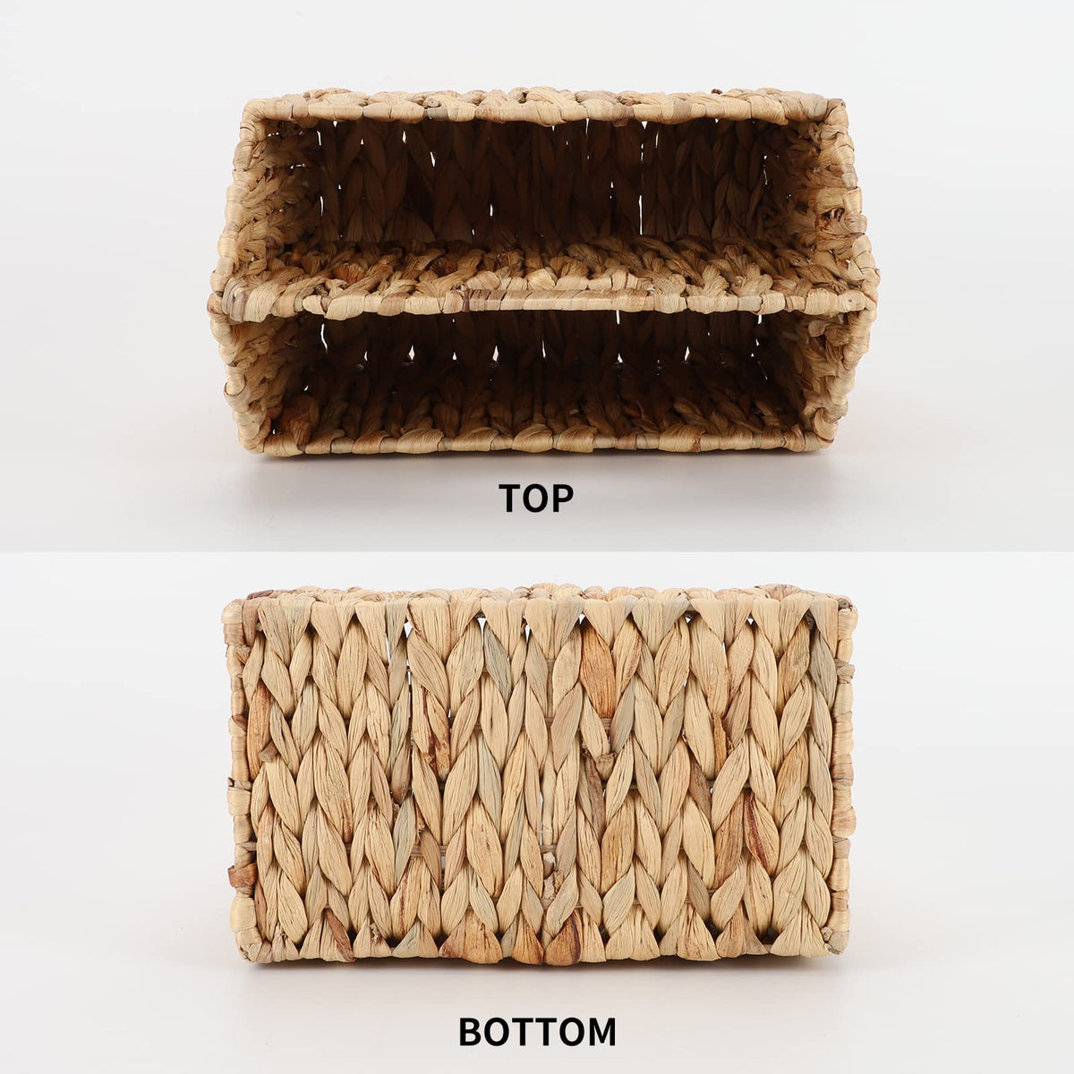 YAHUAN Natural Wicker Magazine Rack Water Hyacinth Divided Magazine Basket Magazine Newspaper Book Holder for Bathroom, Office, Floor