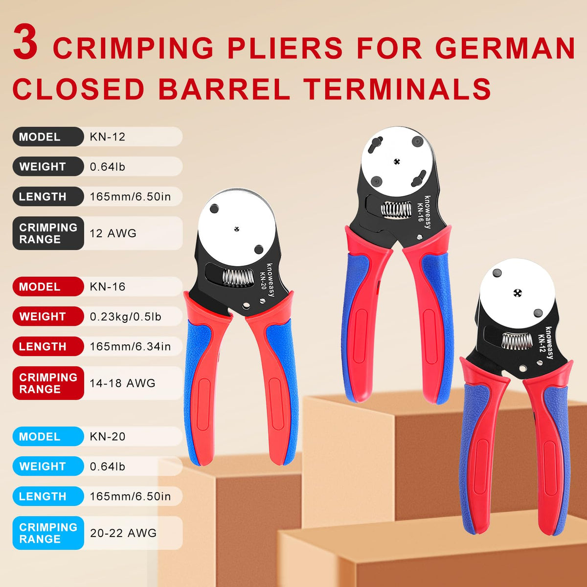 Knoweasy Deutsch Crimper Kits for Deutsch DT Connectors: Close Barrel and Open Barrel Crimper, Deutsch Removal Extraction Tool, Weather Pack Terminals - Includes 12PCS