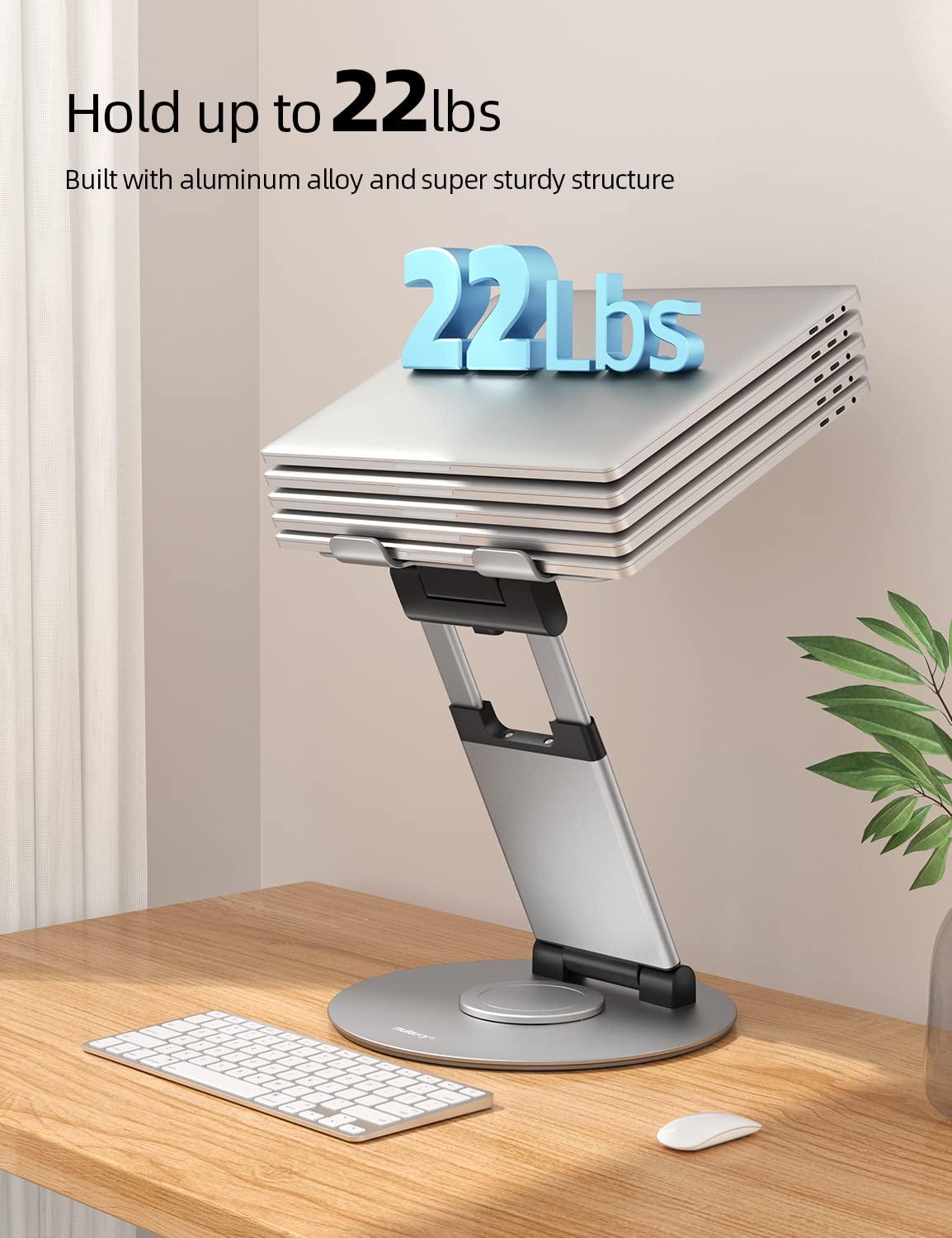 Nulaxy Telescopic 360 Rotating Laptop Stand for Desk Adjustable Height Swivel Pull Out Design Ergonomic Laptop Riser Fits All 10-17" Laptops Computer MacBook, Silver