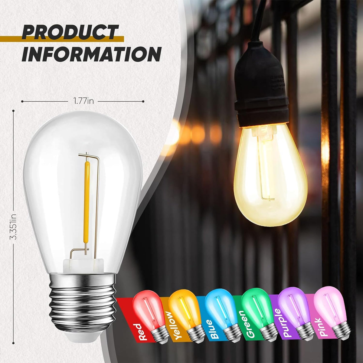 30-Pack Orange Purple String Light Bulbs, S14 LED Replacement Bulbs for Outdoor String Lights, Patio Light Bulbs, 1W E26 Base for Halloween Christmas,Holiday Lighting,Home Decor (Orange + Purple)