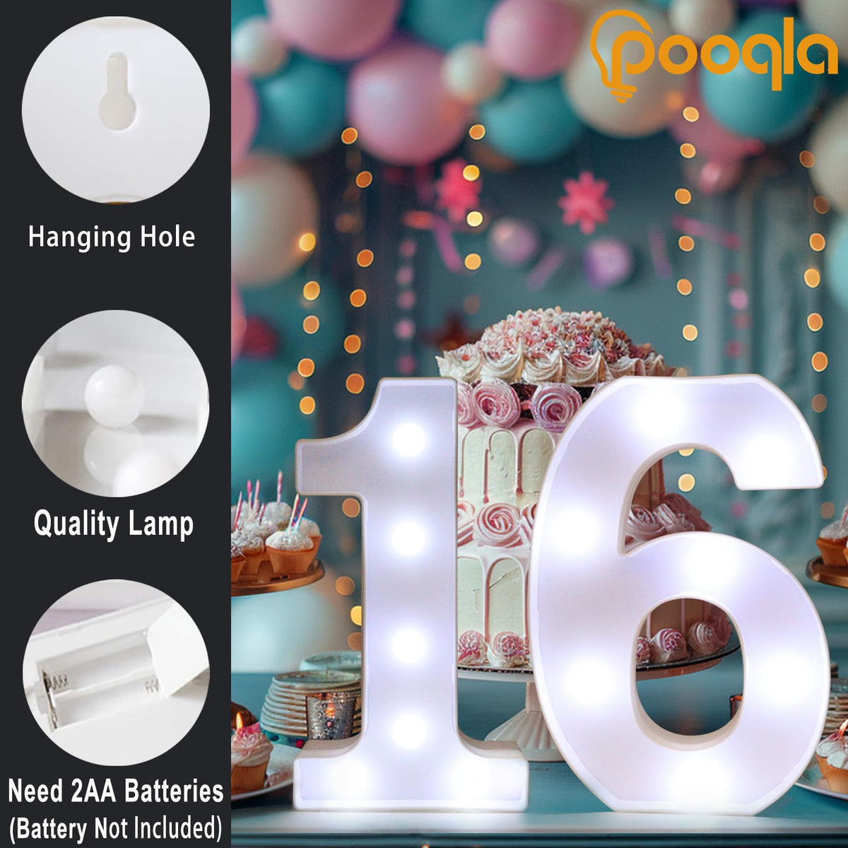 Pooqla LED Light Up Numbers, Marquee Number with Remote for 4th Birthday Decoration, Lighted Numbers Gift for Boys Girls Party Backdrop Wedding Anniversary Decor, Warm White and Cool White Number 4
