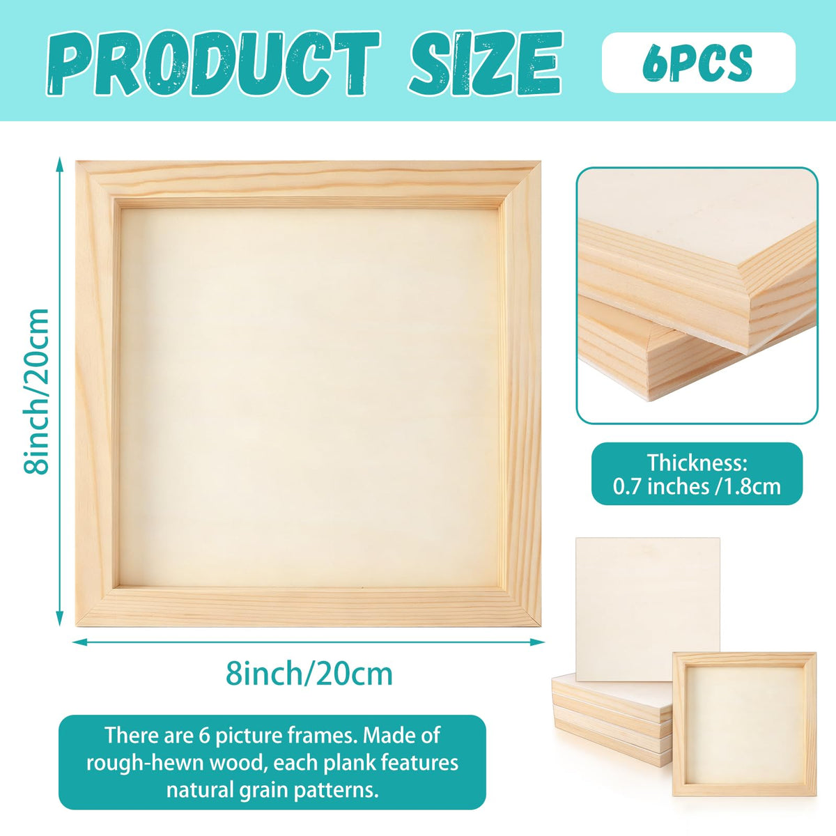 Owevvin 6 Pack 8 x 8 Inch Wood Panel Boards, Unfinished Wooden Canvas Panels Boards for Painting, Drawing, Canvas. DIY Crafts Projects, Arts Use with Oils, Acrylics