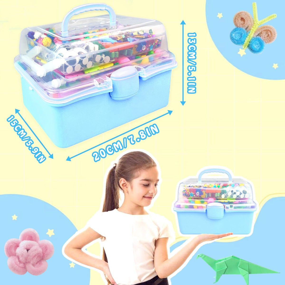 3000Pcs Arts and Crafts Supplies for Kids Craft Kits with Pipe Cleaners Crafting Supply All in 3 Layered Craft Box DIY Crafts for Kids Ages 4-8 8-12 Homeschool Supplies Toys Gifts for Girls & Boys