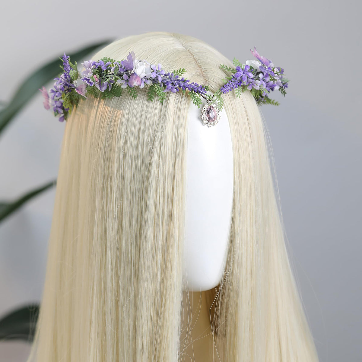 MOSTORY Purple Flower Elf Crown - Woodland Fairy Headpiece with Butterflies for Renaissance Costume Women Cosplay, Forest Floral Circlet for Renfaire Outfit Cosplay Fantasy Photo Shoot