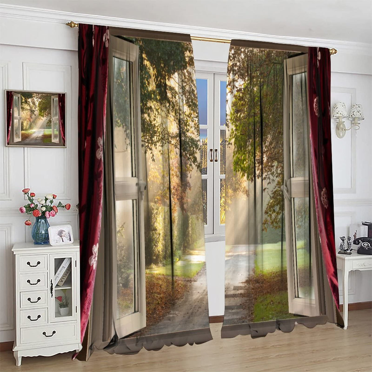 Natural Scenery Curtains Light Penetrates Through Trees Beautiful Scenery Bedroom Decor Rod Pocket Blackout Window Drapes 2 Panels Set 42x45in