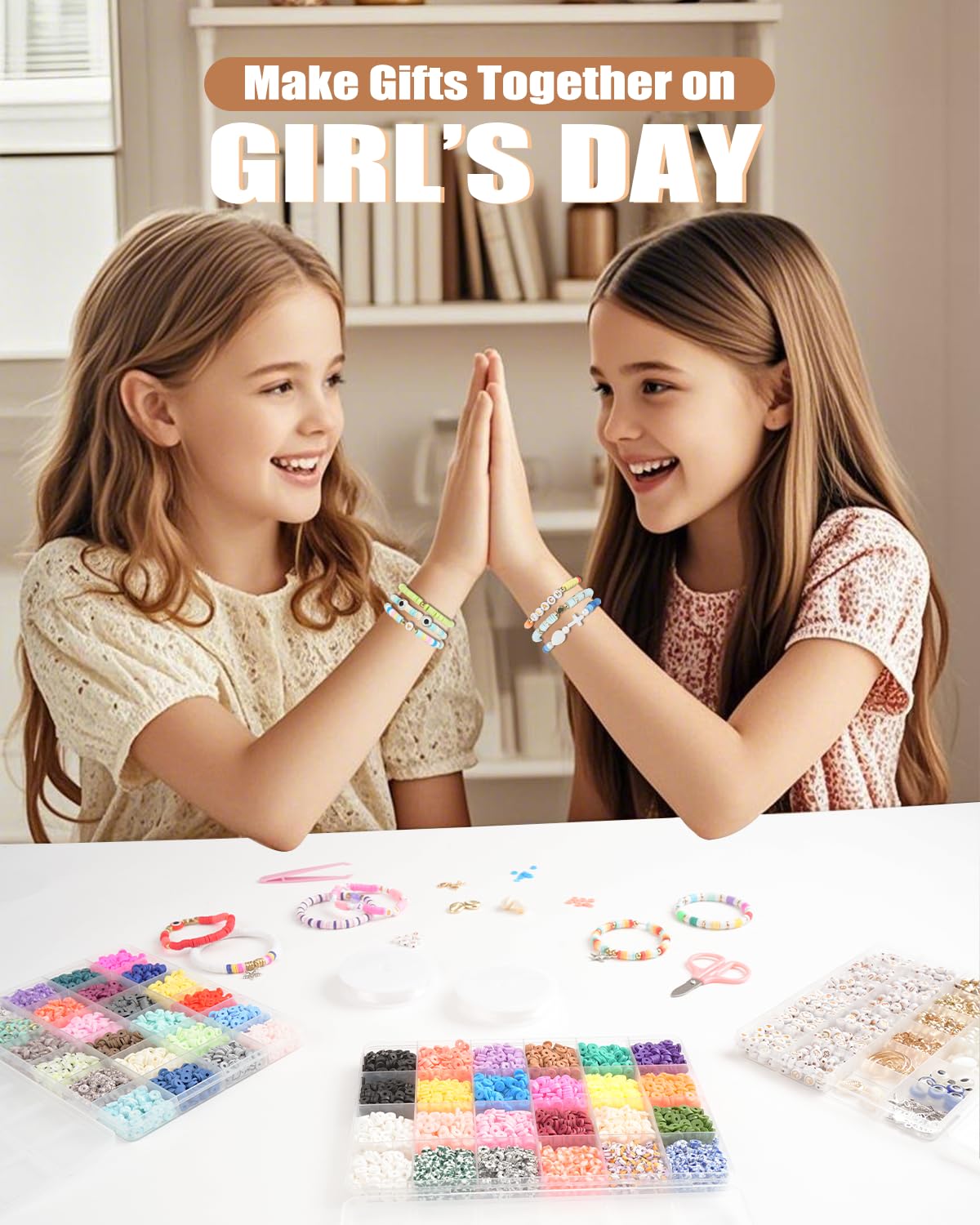 BestNow Clay Beads 3 Boxes Bracelet Making Kit Heishi Beads for Jewelry Making Round Letter Beads with Charm Elastic Strings Friendship Bracelets Holiday Arts and Crafts Gifts for Girls Adults