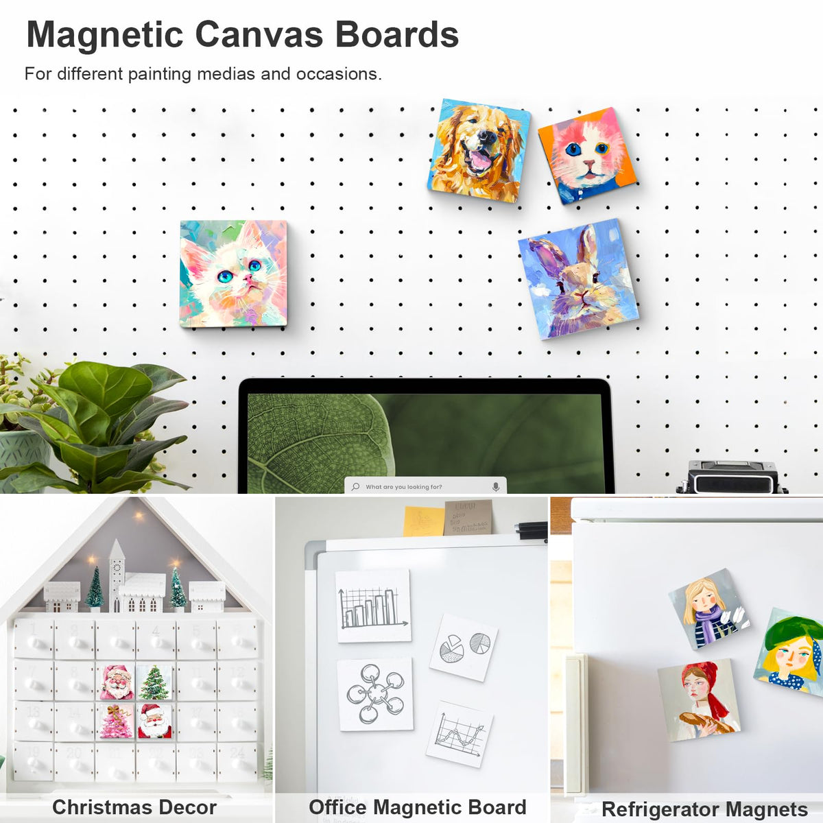 AUREUO Mini Magnetic Canvas Panel 2.5x2.5 Inch / 24 Pack - Small Square Flat Canvas Board with Magnet Back Art Gift Set Bulk Pack Tiny Thin Canvases for Painting & Craft