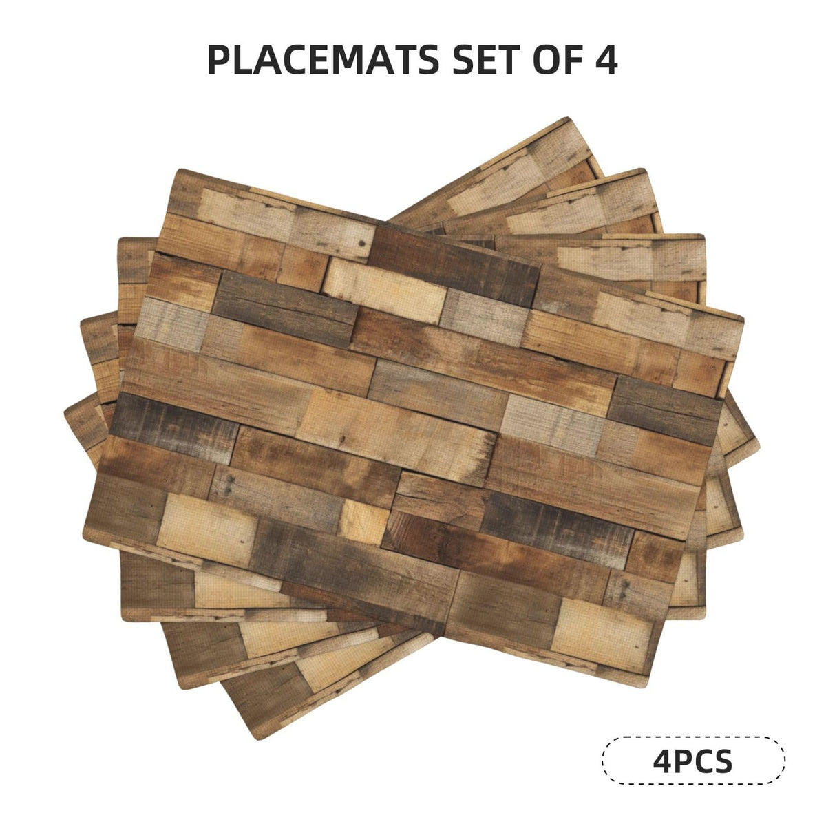 XALOGEER Brown Wood Placemats Set of 4 Rustic Wooden Grain Western Cowboy Linen Place Mat Washable Double Layer Table Mats for Kitchen Dining Decoration 12x18 Inch