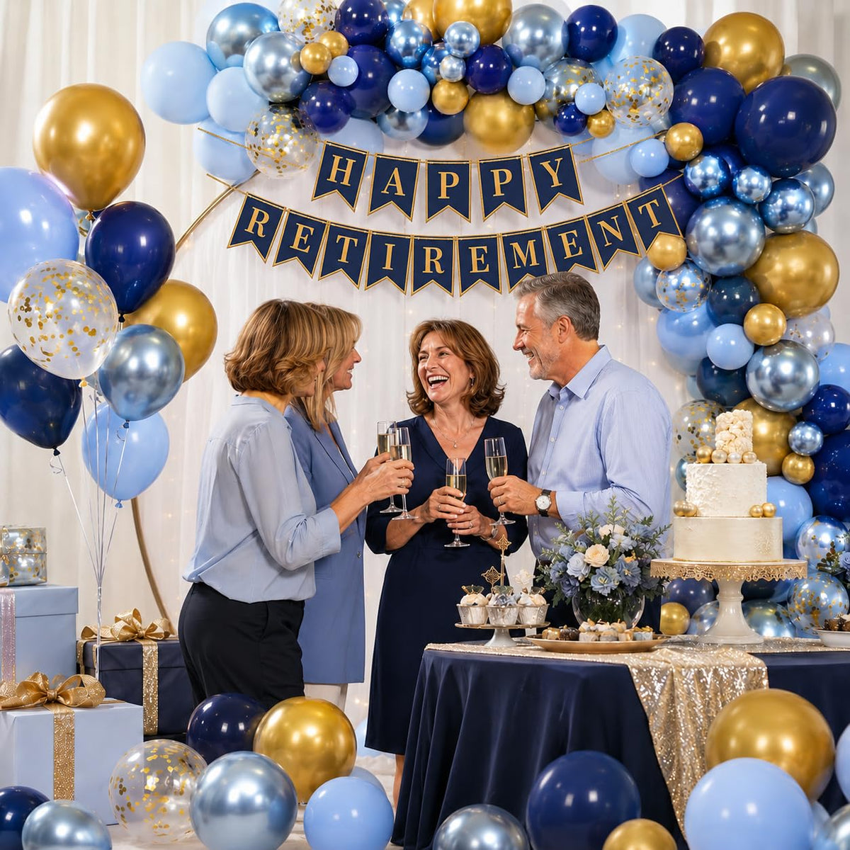 Blue Gold Balloons Garland Arch Kit, Navy Blue Light Blue Metallic Gold Blue Balloon Arch Kit, Macaron Blue Gold Confetti Balloon for Birthday Wedding Graduation Baby Shower Party Decorations