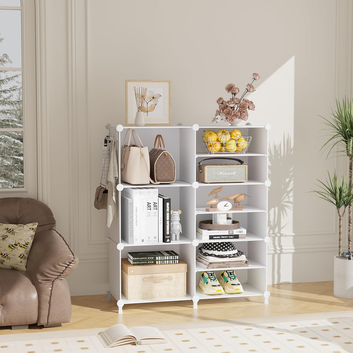 AWTATOS 6 Cube Closet Organizer Storage Shelves Portable Clothes Organizers and Storage Stackable Cubby Shelving for Closet Bedroom Living Room Office White