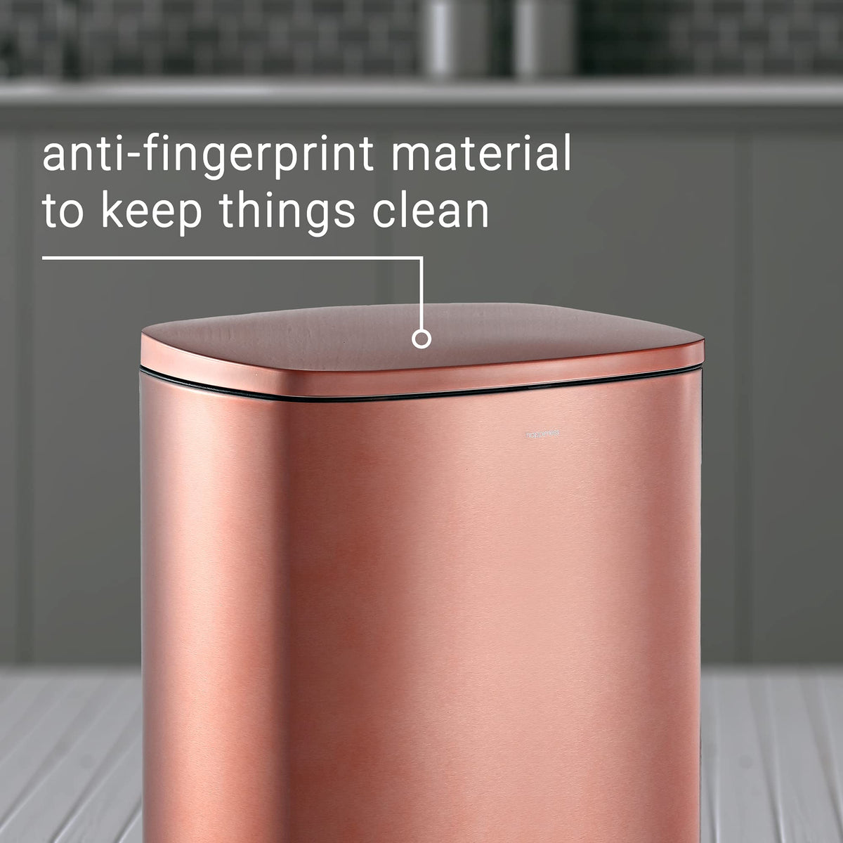 happimess HPM1006D Connor Rectangular 13-Gallon Trash Can with Soft-Close Lid and Free Mini Trash Can, Fingerprint Resistant, Modern, Minimalistic for Home, Kitchen, Office, Bathroom, Rose Gold