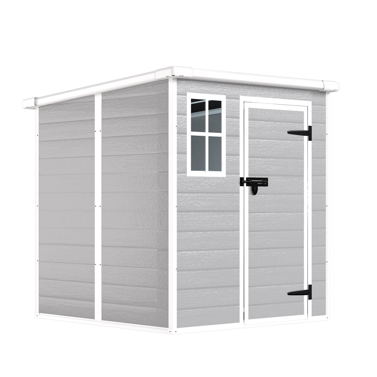 Outdoor Storage Shed 6x6 FT, Resin Lean to Shed with Floor, Window, Lockable Door, Waterproof Outside Sheds Patio Furniture Tool Shed for Bike, Garbage Can, Lawn Mower (Grey, 6 * 6ft)