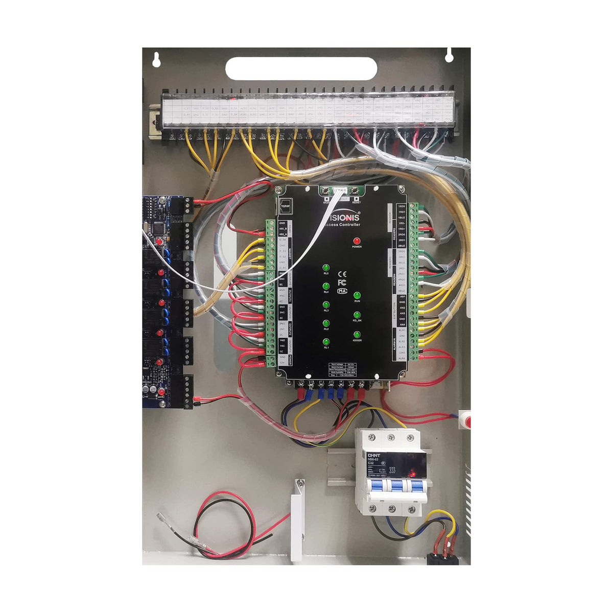 Visionis VS-AXESS-4DLX Version 2 Four Door Professional Access Control Panel Controller Board and Power Supply Cabinet with TCP/IP Wiegand Software 20,000 Users + Fire Alarm Extension Board