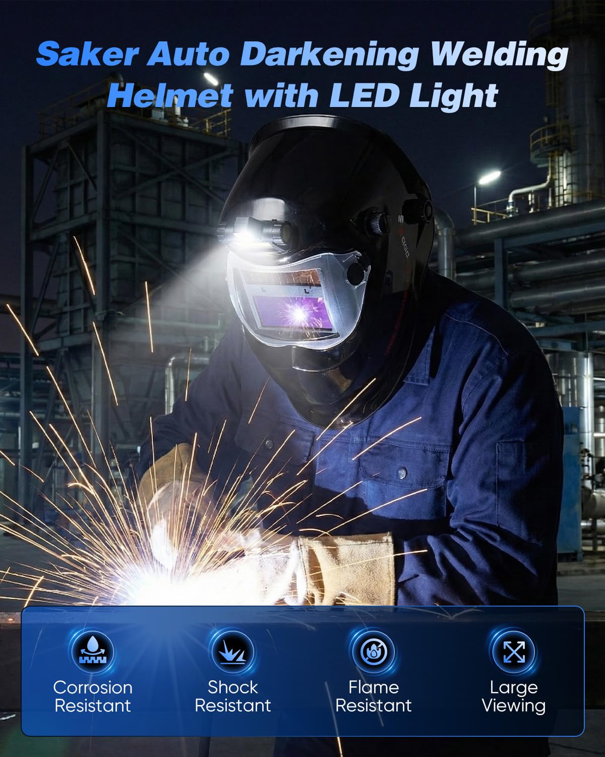 Saker Portable Welding Machine（Blue）- Saker Auto Darkening Welding Helmet with LED Light