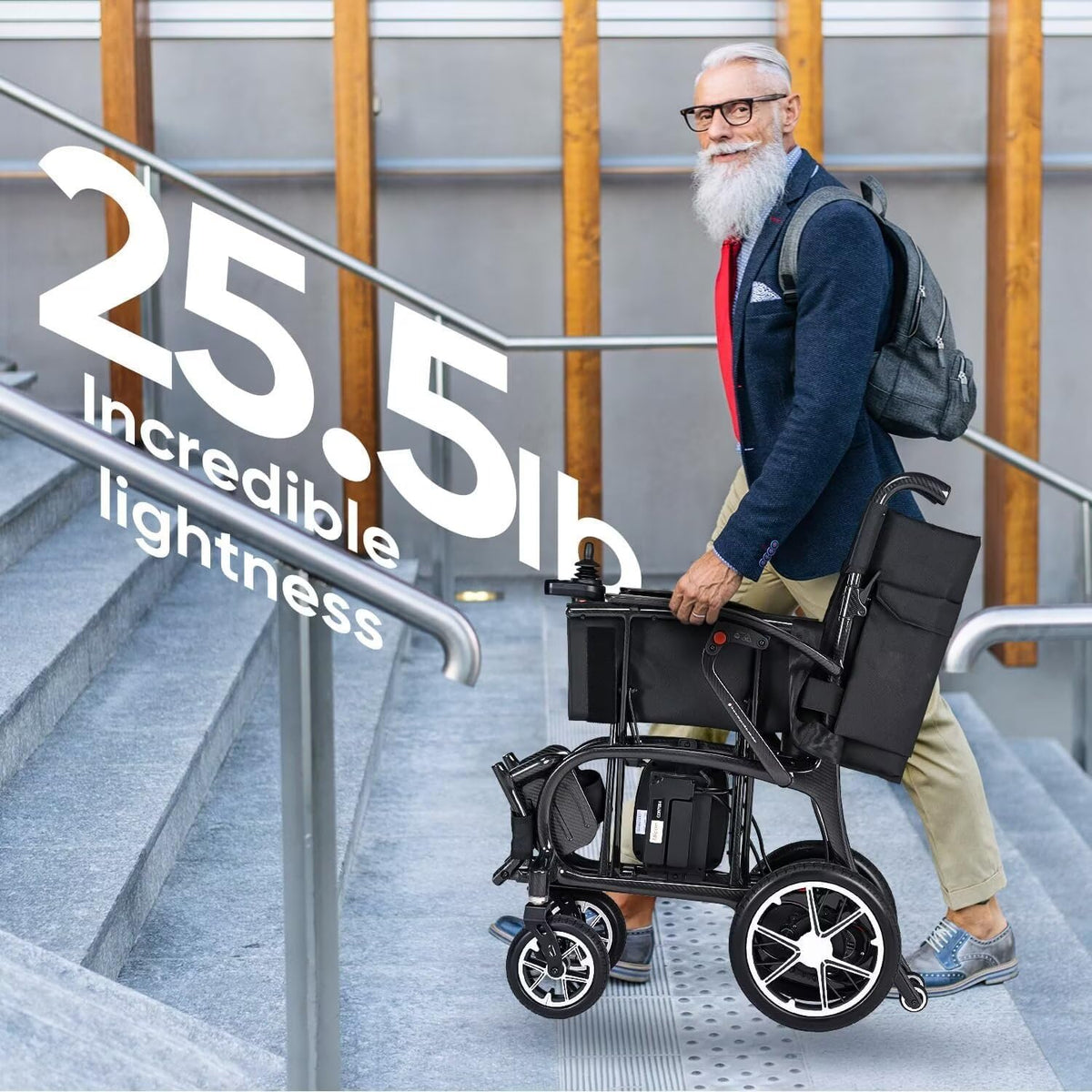 25.5lbs Carbon Fiber Electric Wheelchair for Adults, Lightweight Foldable Power Wheelchair with Dual Batteries, Portable Motorized Travel Wheelchairs, Airline Approved, Black