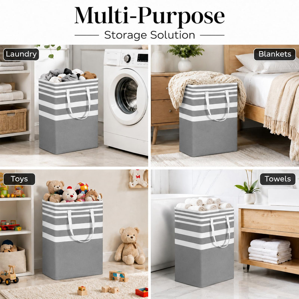Collapsible Laundry Hamper Bag with Wooden Handles – 75L/20Gal Large Capacity, Waterproof Oxford Cloth Storage Basket, Freestanding No Wire Frame, Ideal for Dorm, Bedroom, Bathroom (Grey)