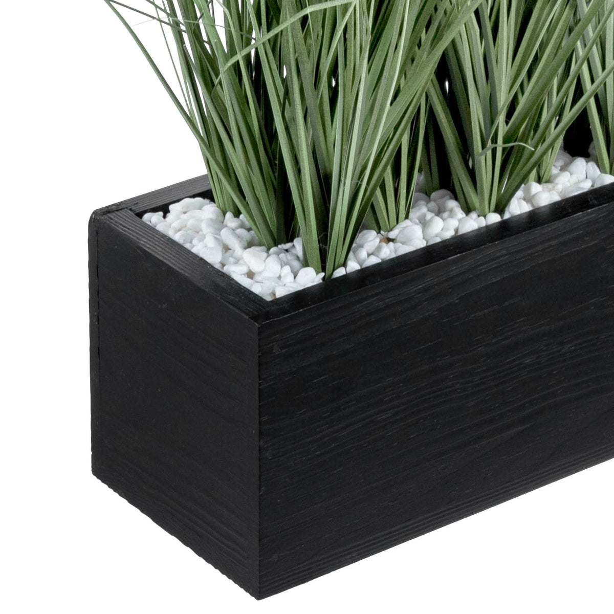 MyGift 12 Inch Desktop Artificial Green Grass Plants Faux Greenery Centerpiece with Rustic Black Solid Wood Planter Box