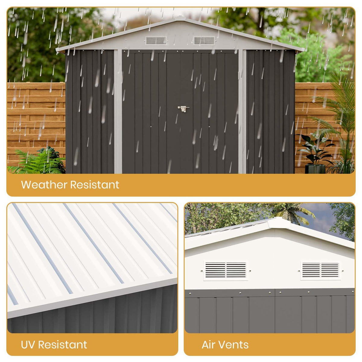 Patiowell 12 x 8 FT Outdoor Storage Shed, Steel Shed Storage House with Design of Lockable Doors, Utility and Tool Storage for Garden, Patio, Backyard, Outside use, Gray