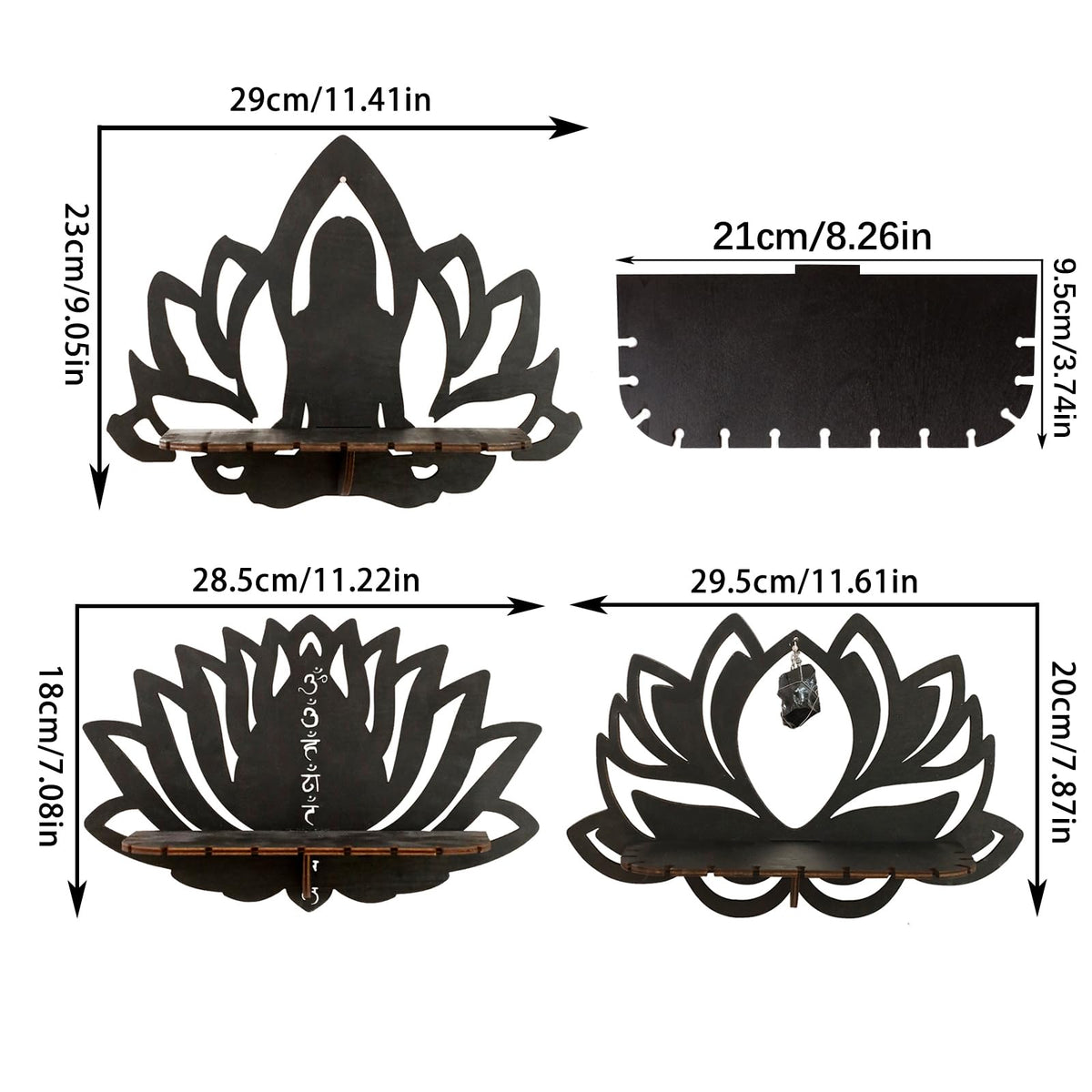 Artilady Lotus Flower Crystal Shelf -3 Pack Floating Shelves for Wall Bedroom Decor Black Cute Display Shelf Yoga Decor for Crystals and Stones Aesthetic Boho Room Decorations Witchy Gift for Wome