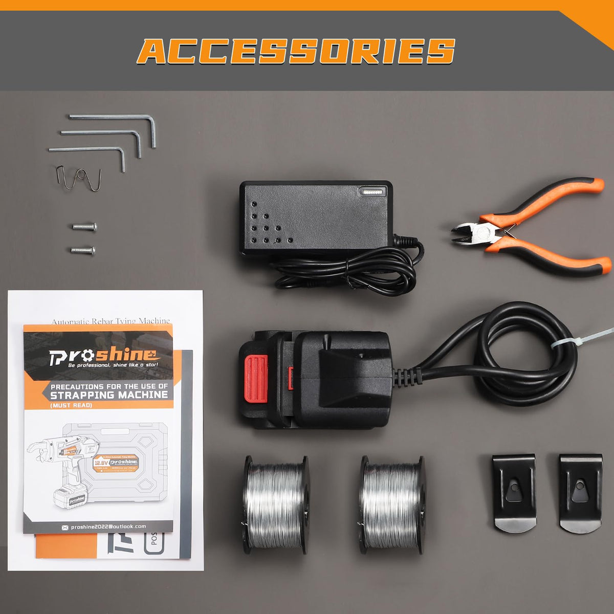 Proshine Automatic Rebar Tier 0.3"-1.3" Rebar Tie Rebar Tying Gun + 4400mAh Rechargeable Battery + 2PCS Rebar Tie Wire Rebar Tier Tying Machine 0.8S a Knot
