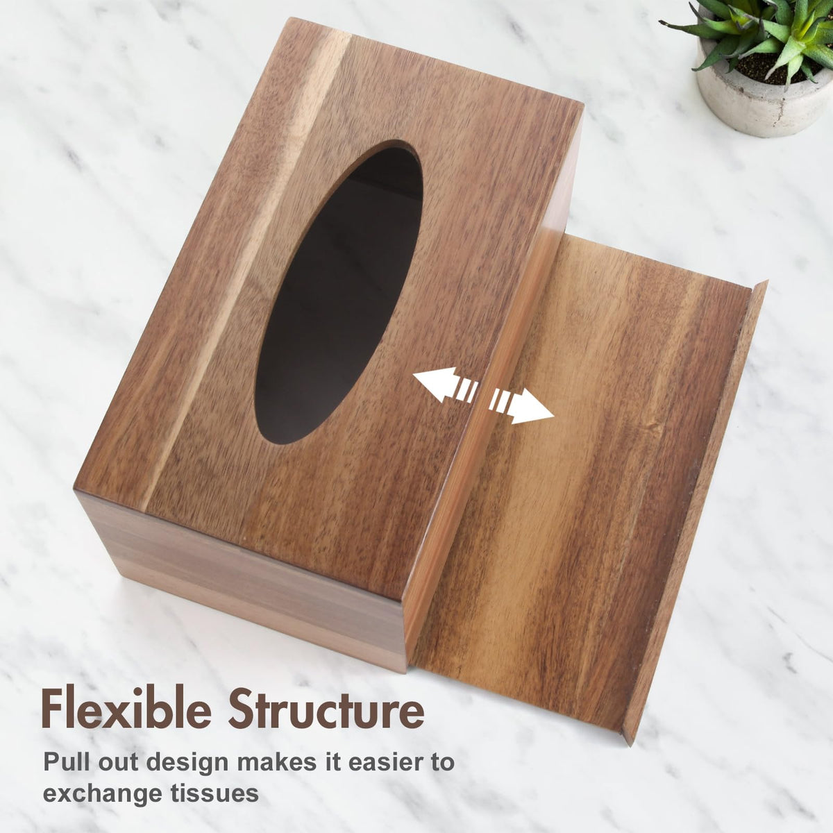 Reviaras Wooden Tissue Box Cover, Tissue Box Holder with Slide-Out Bottom, (Acacia) (Acacia-Rectangle)