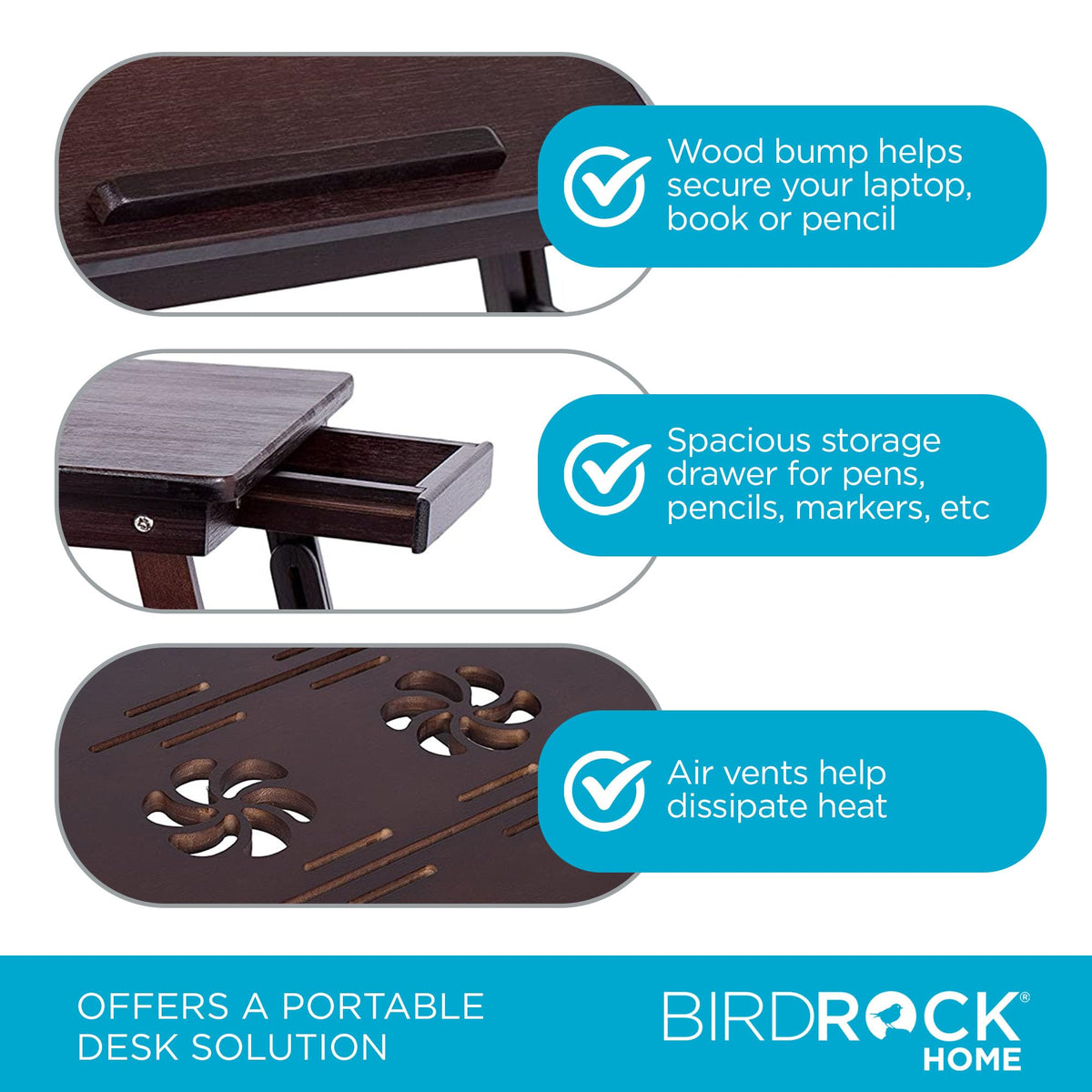 Sofia + Sam Bamboo Ventilation Lap Tray with Adjustable Legs (Walnut)