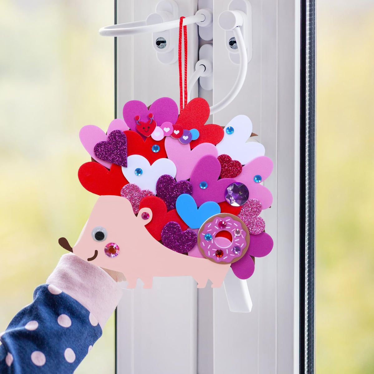 Winlyn 24 Sets Heart Hedgehog Ornaments Decorations Valentine Crafts Kits Hedgehog Art Sets Heart Foam Valentine Stickers for Kids Party Classroom Activities Gift Exchange