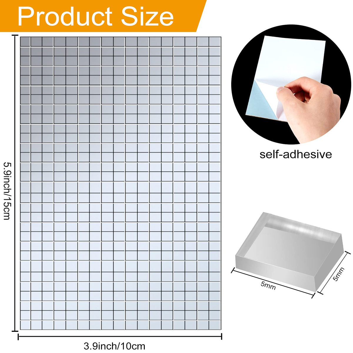 Self-Adhesive Disco Mirror Tiles Mosaic Tiles for DIY Craft Projects, 5 x 5 mm(Silver,7200 Pieces)