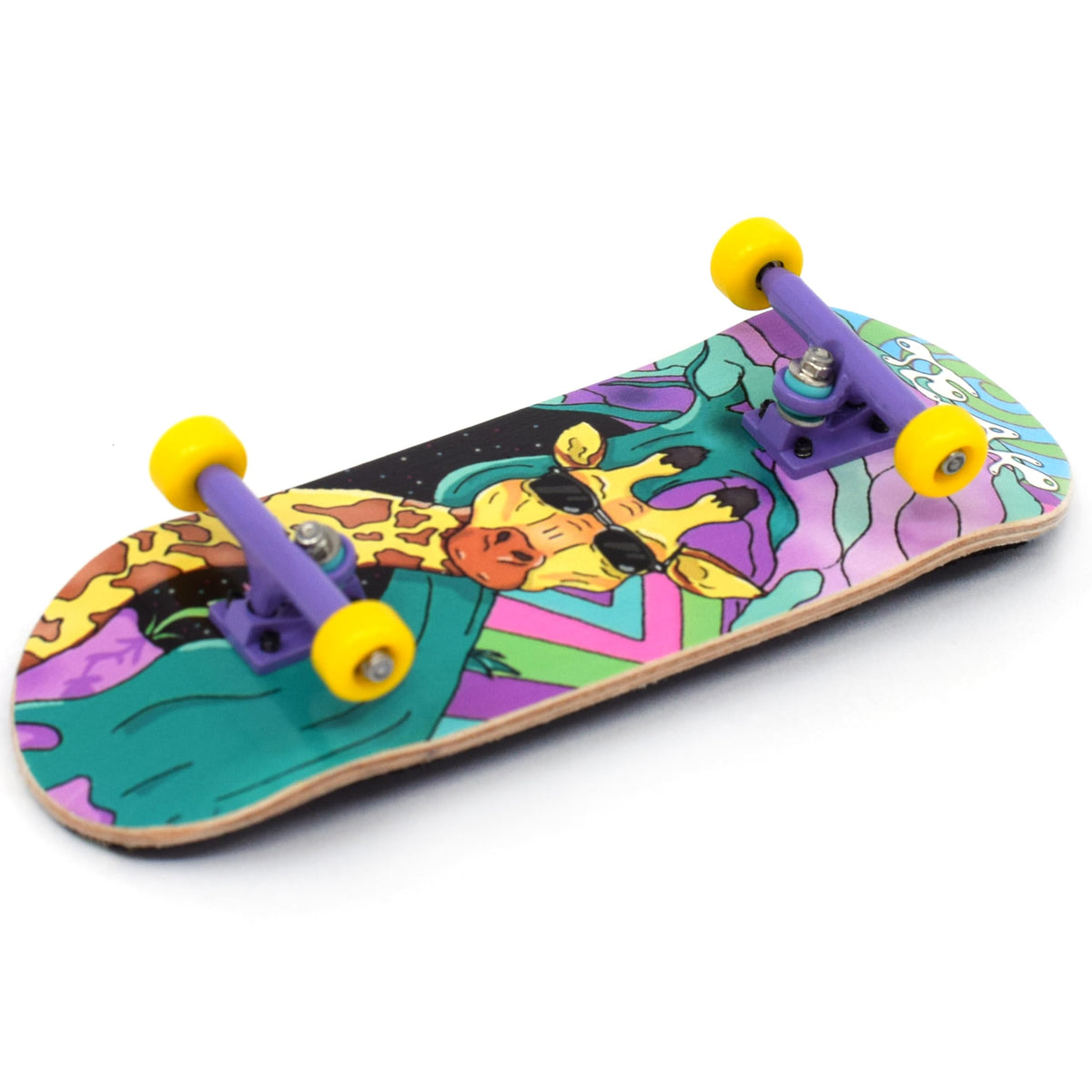Teak Tuning 32mm Pro Fingerboard Heat Transfer Graphic Complete - Fully Assembled with Pro Level Parts - Pro Shaped Wood Deck (34x97mm), UltraSpin Wheels, Prodigy Trucks - Graffiti Giraffe