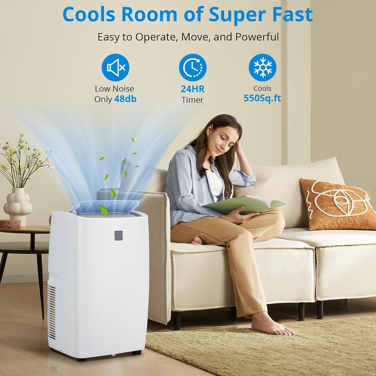 12,000 BTU Portable Air Conditioner, 3-in-1 Remote Control AC with 24-Hour Timer, Cooling/Dehumidifying/Fan/Low Noise/Energy Efficient, Office Cooling up to 750 Sq. Ft. for Bedrooms, Offices, White