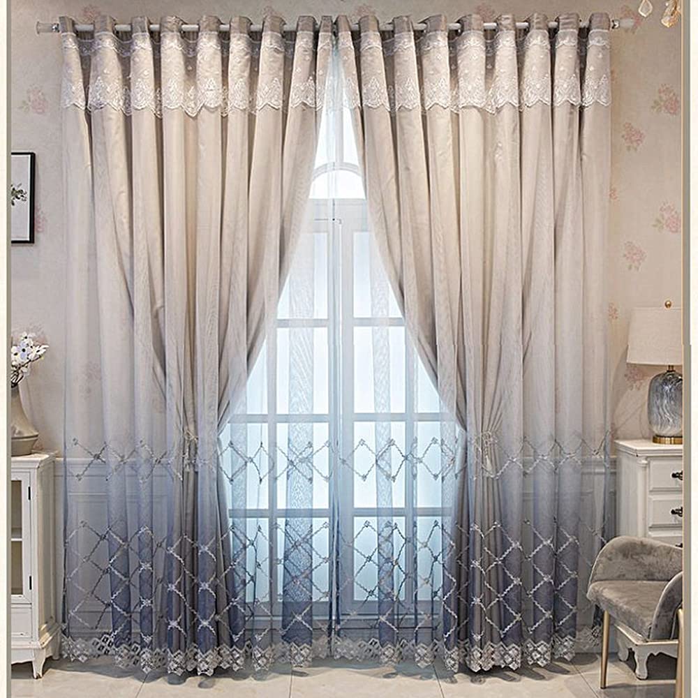 Amidoudou 1 Pair Double Layer Geometric Curtains for Living Room Gradient Diamond Pattern Embroidered Curtains for Bedroom (Grey,54x84 Inch)