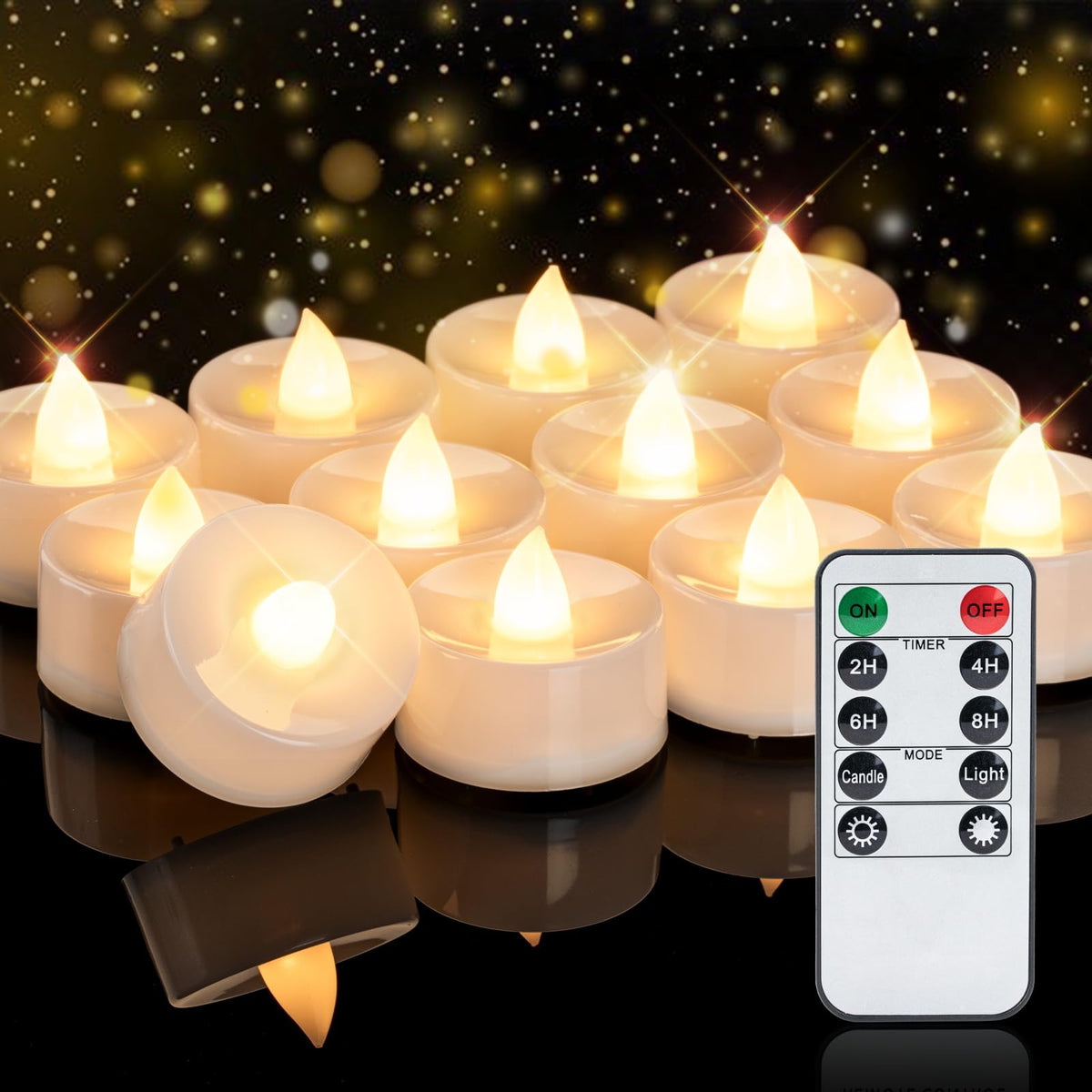 Homemory 12pcs Flameless LED Tea Lights with Remote & Timer, 400+Hours Realistic Flickering Battery Candles for Seasonal, Tabletop, and Centerpieces Decor