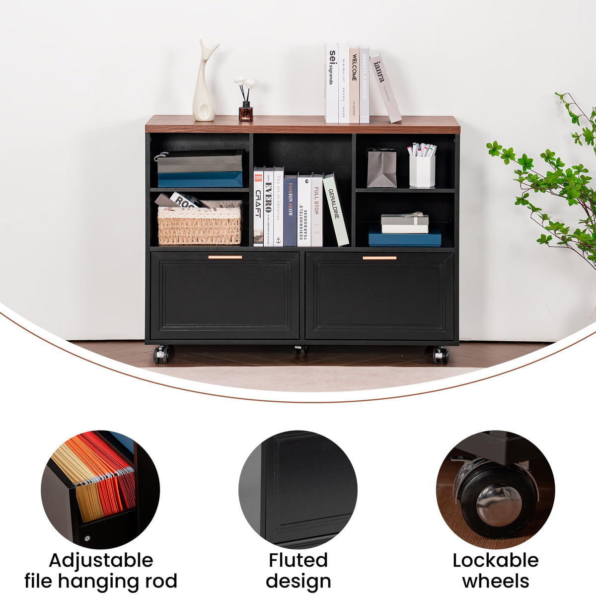 Zethvax 60" Farmhouse Executive Desk and 40" Mobile File Cabinet Combination,L Shaped Executive Desk with Charging Station,Home Office Desk for Office Work,Home Study
