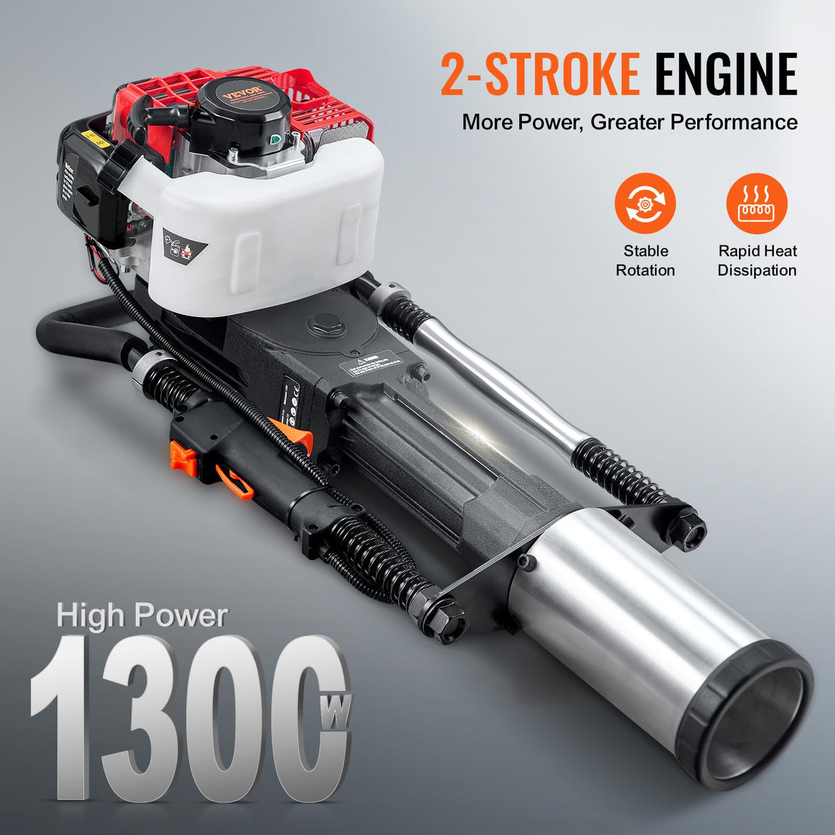 VEVOR Gas-Powered T Post Driver,2-Stroke 1300W,52cc,W/3Head