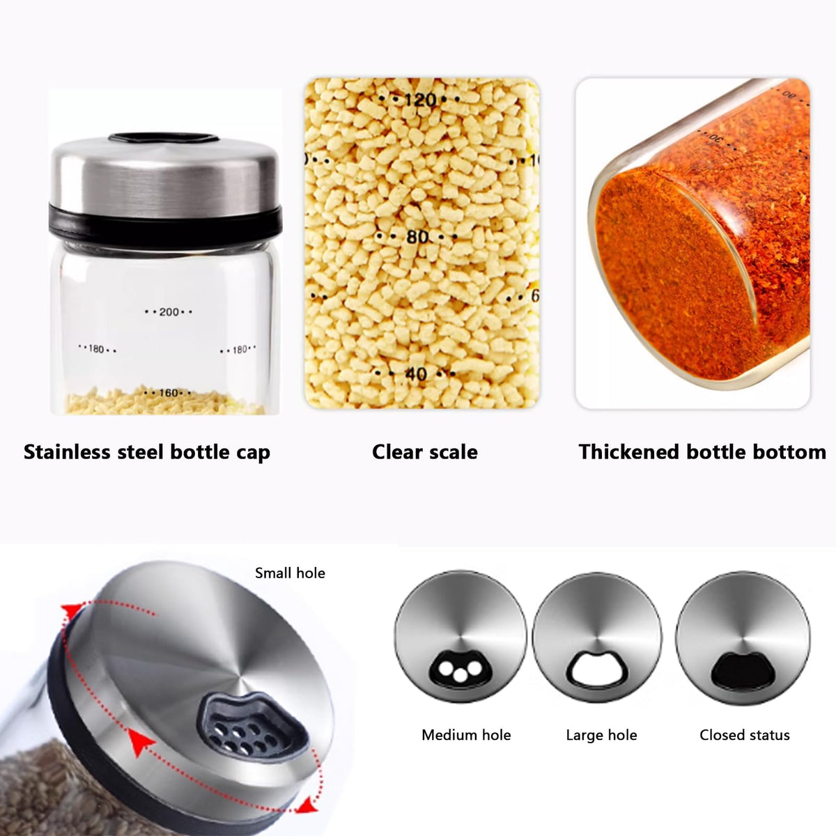 2-Piece 4-Neck Glass Seasoning Shakers - Moisture Resistant (500ml/17oz)